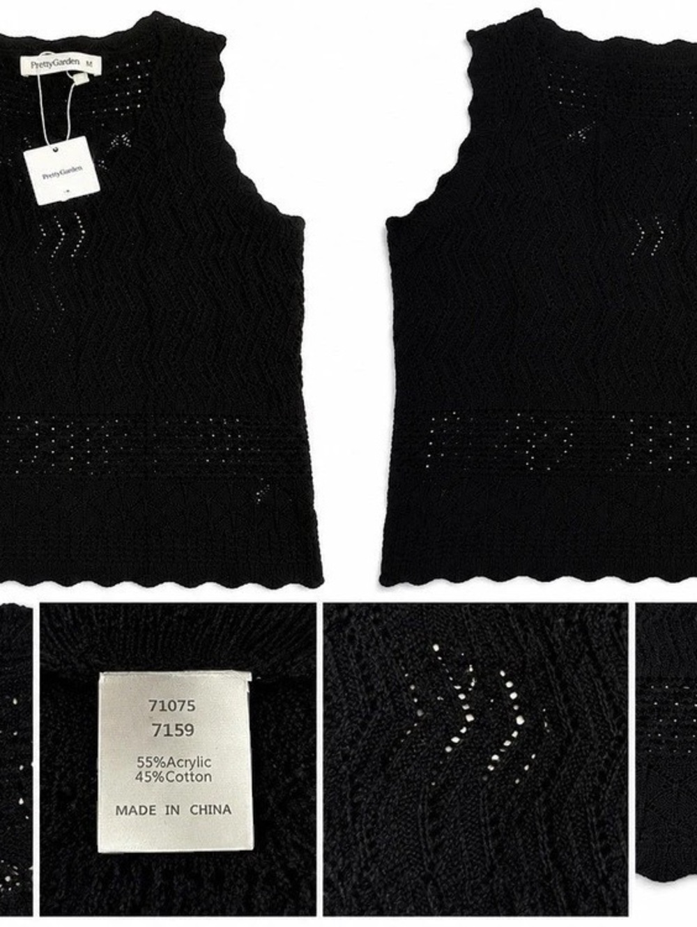 PrettyGarden Women's Summer Crochet Tank Top Knit Sweater Vest Black Medium